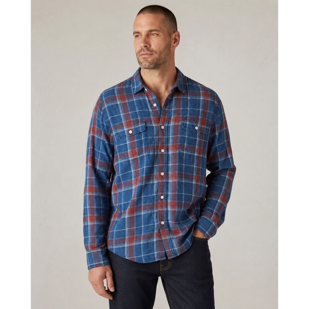 Lucky Brand Plaid Flannel Shirt Mens XL Blue Red Long Sleeve Button Down